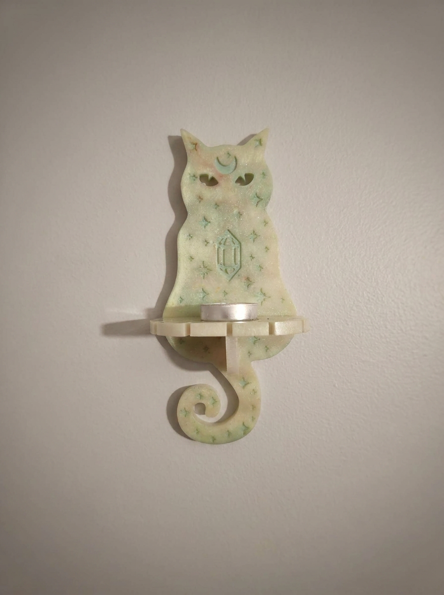 Velvet Alchemy: Enchanted Cat Shelf Green