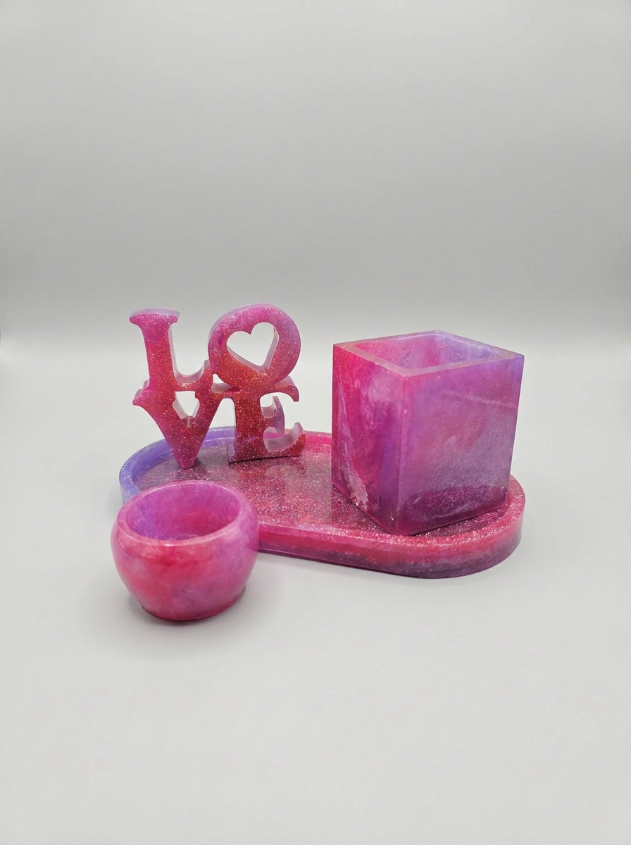 Velvet Alchemy Blush Amethyst LOVE Resin Vanity Organizer Set