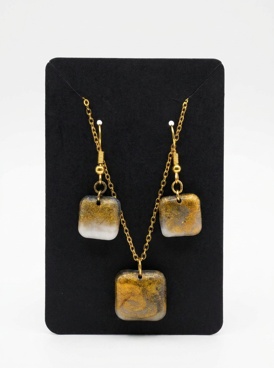 Velvet Alchemy: Gilded Eclipse Necklace & Earring Set
