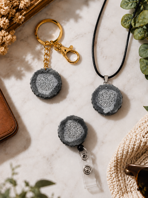 Midnight Silver Mini Geode Charm