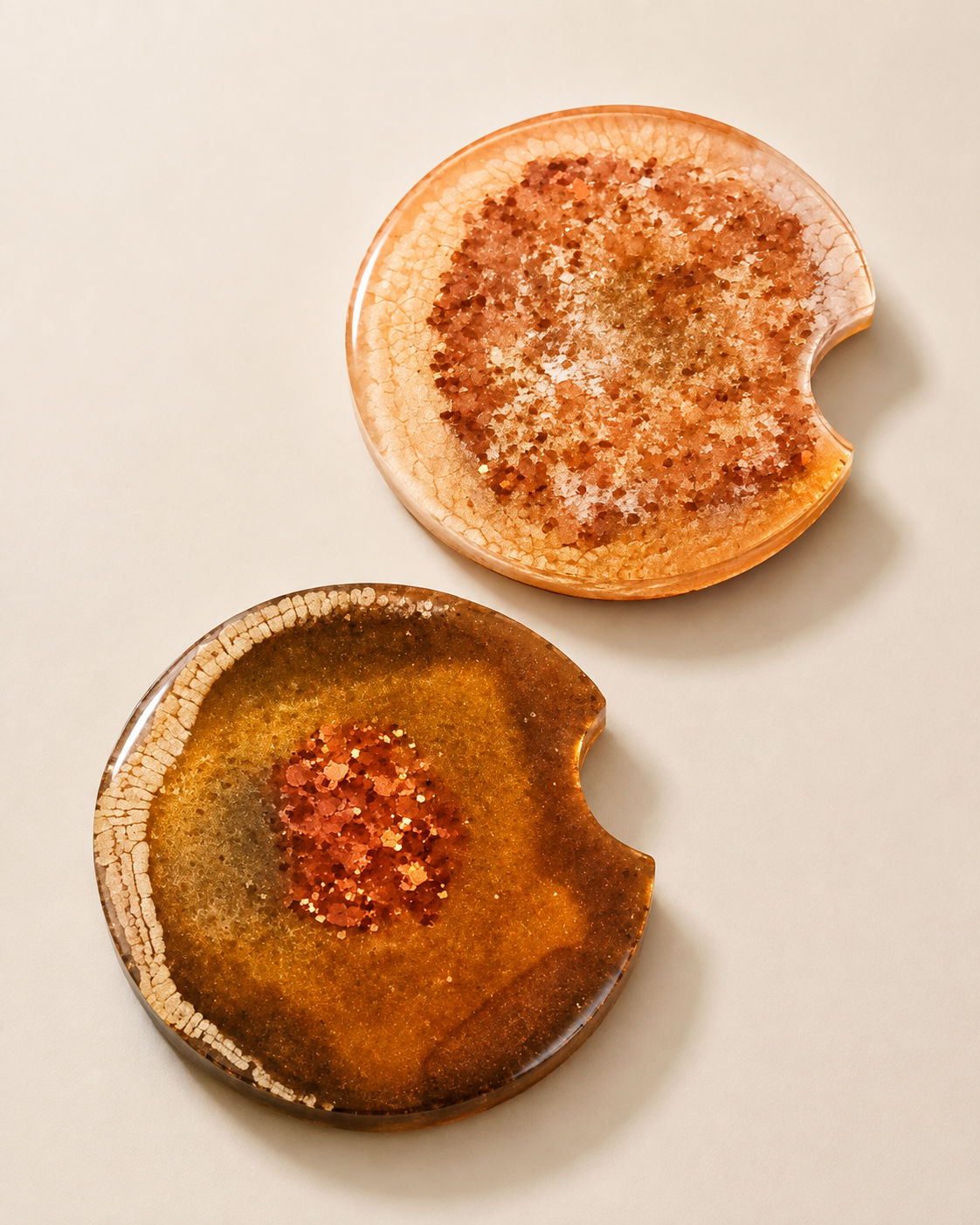 Copper Blush Geode Resin Car Coaster Set