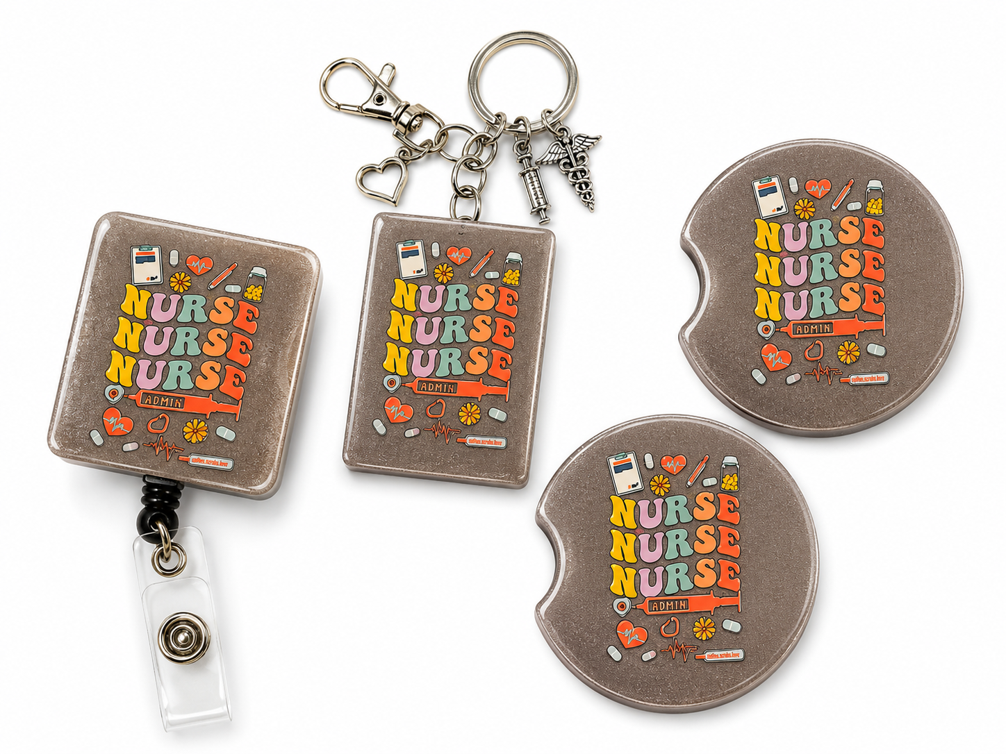Retro Nurse Life Resin Car Coaster Set