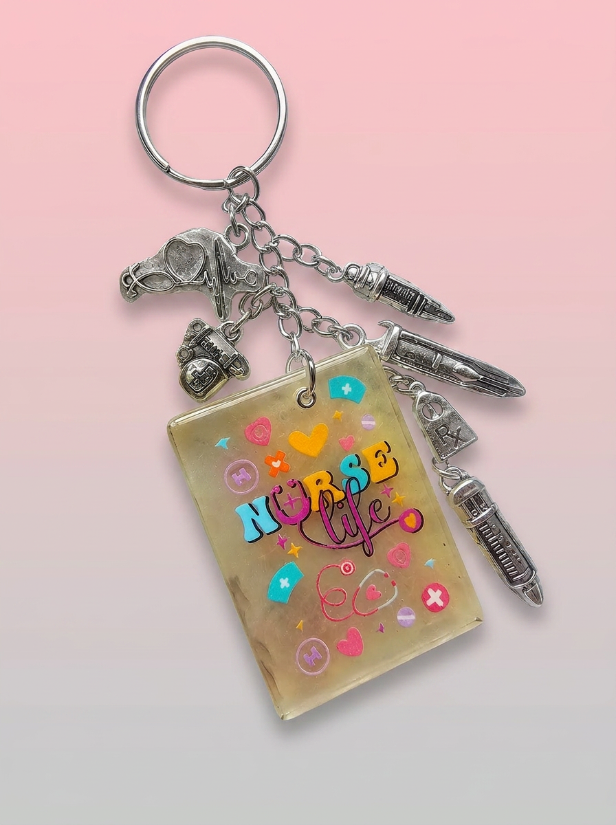 Nurse Life Silver Charm Keychain