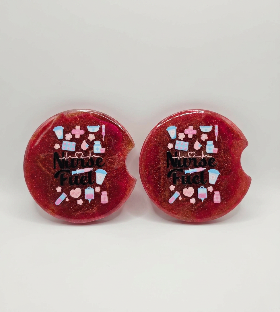 Nurse Fuel Glitter Resin Car Coaster Set
