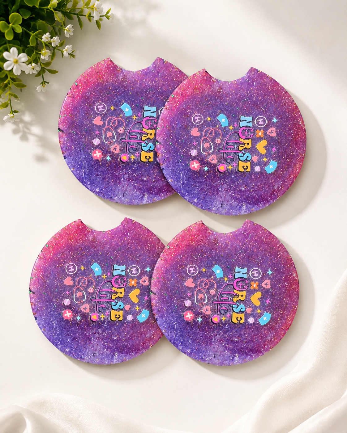 Nurse Life Berry Galaxy Resin Car Coaster Set