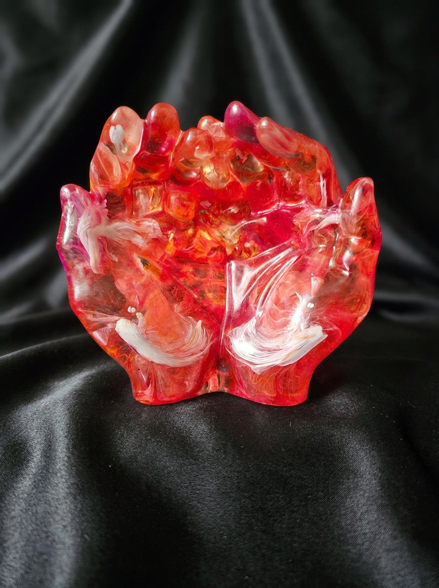 Velvet Alchemy Ember Embrace Resin Hands Sculpture