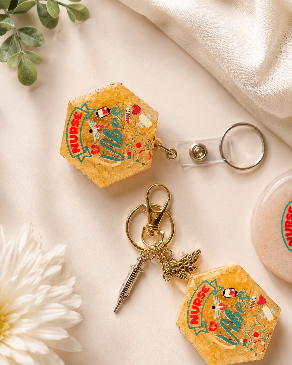 Nurse Vibes Resin Gift Set | Keychain, Badge Reel & Car Coasters